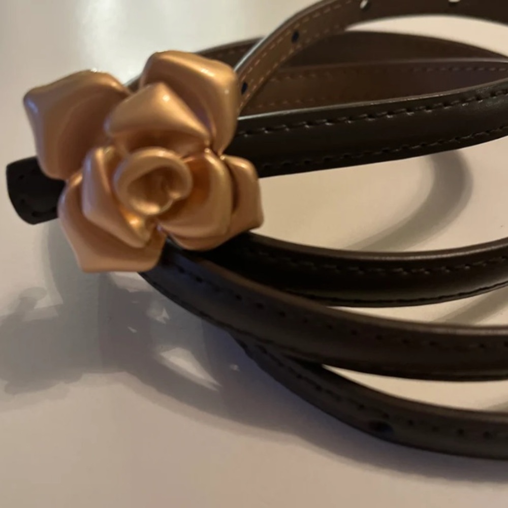 Thin Brown Belt with rose “buckle”
